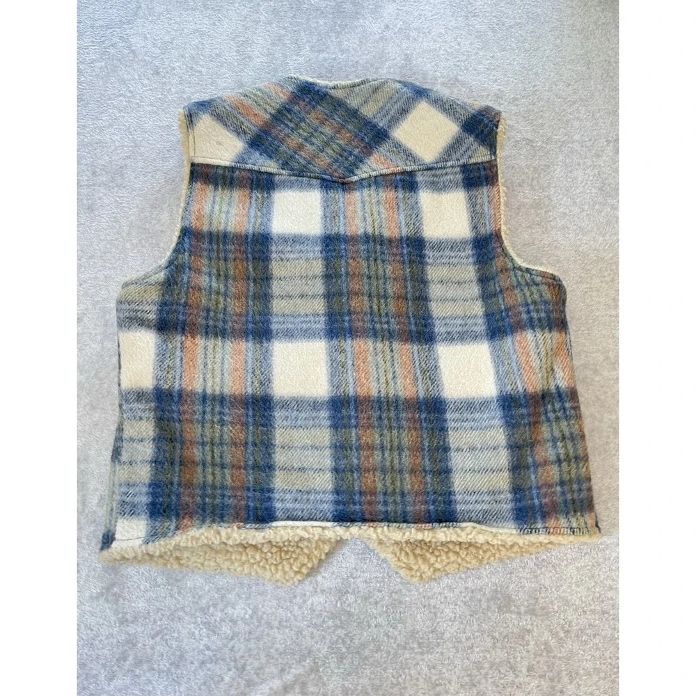 Silton California Wool Sherpa Vest Vintage 70's Pockets Sz Lg Western Cowboy